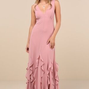 Lulus Alorna Rose Pink Sleeveless Ruffled Maxi Dress - Size M